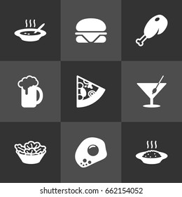 Set Of 9 Dish Icons Set.Collection Of Fried Poultry, Ale, Lettuce And Other Elements.