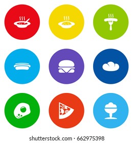 Set Of 9 Dish Icons Set.Collection Of Burger, Sorbet, Baguette And Other Elements.