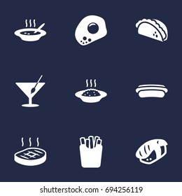 Set Of 9 Dish Icons Set.Collection Of Martini, Broth, Mexican Food And Other Elements.
