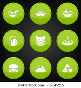 Set Of 9 Dish Icons Set.Collection Of Sausage, Ale, Burger And Other Elements.