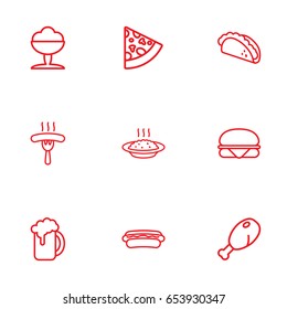 Set Of 9 Dish Outline Icons Set.Collection Of Mexican Food, Chicken Leg, Sandwich Elements.
