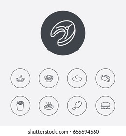 Set Of 9 Dish Outline Icons Set.Collection Of Bread, Mexican Food, Sandwich Elements.