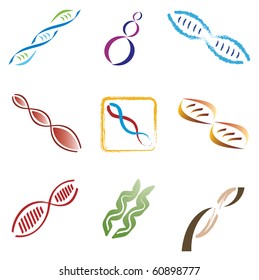 Set of 9 DNA Icons Multicolored - Genetics Research and Science