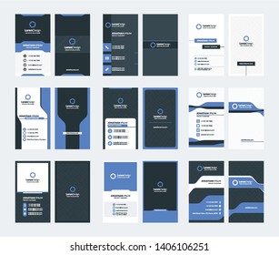 Set of 9 double sided vertical business card templates. Stationery design. Vector illustration