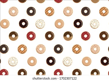 A set of 9 doughnuts pattern vector isolated on white background 