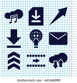 Set of 9 download filled icons such as music cloud, file, arrow