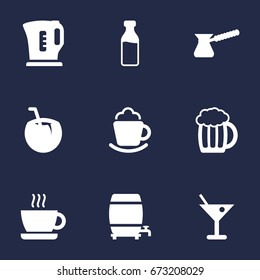 Set Of 9 Drinks Icons Set.Collection Of Turkish Coffee, Martini, Mug And Other Elements.