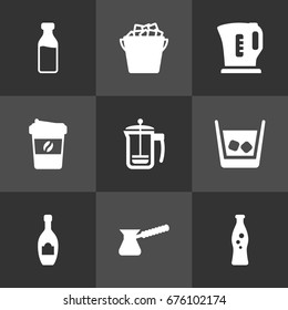 Set Of 9 Drinks Icons Set.Collection Of Electric Teapot, Turkish Coffee, Pot And Other Elements.