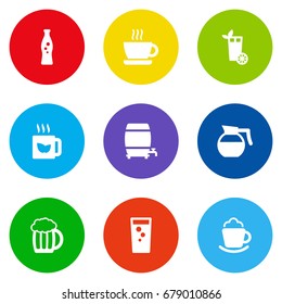 Set Of 9 Drinks Icons Set.Collection Of Green Tea, Mug, Cask And Other Elements.
