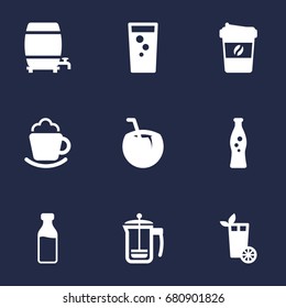 Set Of 9 Drinks Icons Set.Collection Of Milk Glass, Cocktail, Espresso And Other Elements.