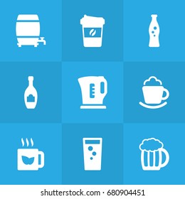 Set Of 9 Drinks Icons Set.Collection Of Soda, Electric Teapot, Espresso And Other Elements.