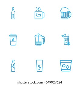 Set Of 9 Drinks Outline Icons Set.Collection Of Soda, Bottle, Cappuccino And Other Elements.