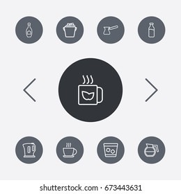 Set Of 9 Drinks Outline Icons Set.Collection Of Coffeepot, Mug, Pot And Other Elements.