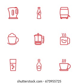 Set Of 9 Drinks Outline Icons Set.Collection Of Coffee, Fizzy Water, French Press And Other Elements.