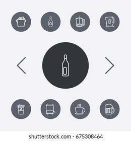 Set Of 9 Drinks Outline Icons Set.Collection Of Beer, Champagne, Hot Drink And Other Elements.
