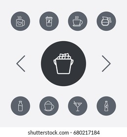 Set Of 9 Drinks Outline Icons Set.Collection Of Hot Drink, Cappuccino, Coffee And Other Elements.