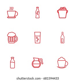 Set Of 9 Drinks Outline Icons Set.Collection Of Coffeepot, Hot Drink, Coffee And Other Elements.