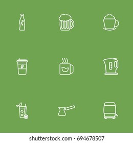 Set Of 9 Drinks Outline Icons Set.Collection Of Kettle, Soda, Mug And Other Elements.