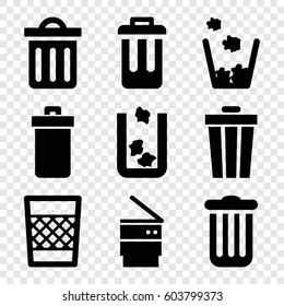 Set of 9 dustbin filled icons such as trash bin, delete trash bin