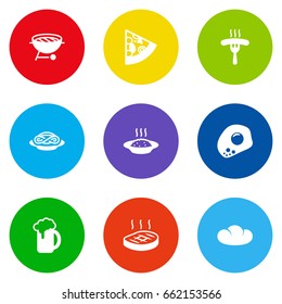 Set Of 9 Eat Icons Set.Collection Of Spaghetti, Barbecue, Cereal And Other Elements.
