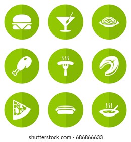 Set Of 9 Eat Icons Set.Collection Of Seafood, Burger, Spaghetti And Other Elements.