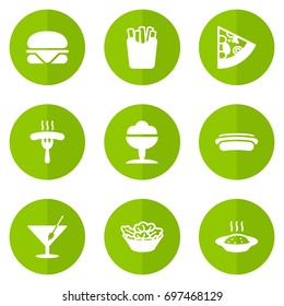 Set Of 9 Eat Icons Set.Collection Of Burger, Cereal, Pepperoni And Other Elements.