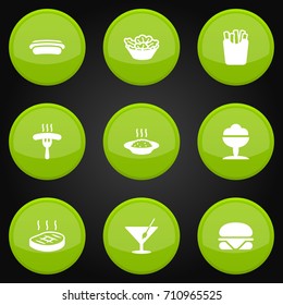 Set Of 9 Eat Icons Set.Collection Of Potato, Martini, Lettuce And Other Elements.