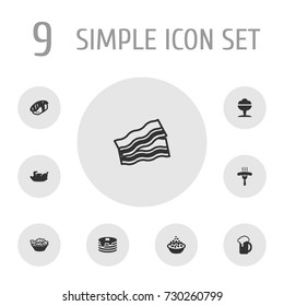 Set Of 9 Eat Icons Set.Collection Of Ale, Crepe, Grilled And Other Elements.