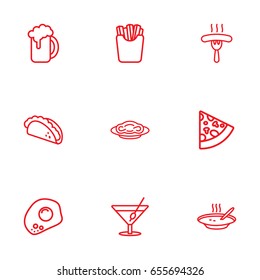 Set Of 9 Eat Outline Icons Set.Collection Of Cocktail, Beer, Mexican Food And Other Elements.