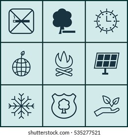 Set Of 9 Eco Icons. Includes World Ecology, Cigarette, Save World And Other Symbols. Beautiful Design Elements.