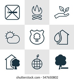 Set Of 9 Eco Icons. Includes World Ecology, Delete Woods, Home And Other Symbols. Beautiful Design Elements.