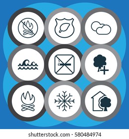 Set Of 9 Eco Icons. Includes Cigarette, Bonfire, Guard Tree And Other Symbols. Beautiful Design Elements.