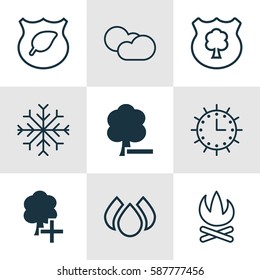 Set Of 9 Eco Icons. Includes Snow, Delete Woods, Timber And Other Symbols. Beautiful Design Elements.