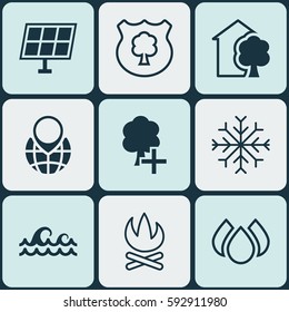 Set Of 9 Eco Icons. Includes Insert Woods, Sun Power, Snow And Other Symbols. Beautiful Design Elements.