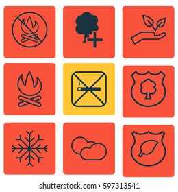 Set Of 9 Eco Icons. Includes Cigarette, Timber, Snow And Other Symbols. Beautiful Design Elements.