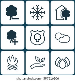 Set Of 9 Eco Icons. Includes Timber, Aqua, Cloud Cumulus And Other Symbols. Beautiful Design Elements.