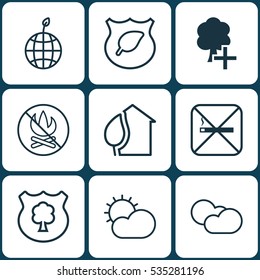 Set Of 9 Eco-Friendly Icons. Includes Insert Woods, Guard Tree, Home And Other Symbols. Beautiful Design Elements.