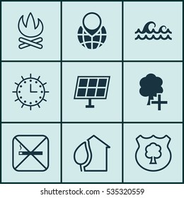 Set Of 9 Eco-Friendly Icons. Includes Pin Earth, Timber, Cigarette And Other Symbols. Beautiful Design Elements.