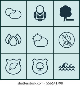 Set Of 9 Eco-Friendly Icons. Includes Delete Woods, Guard Tree, Cloud Cumulus And Other Symbols. Beautiful Design Elements.