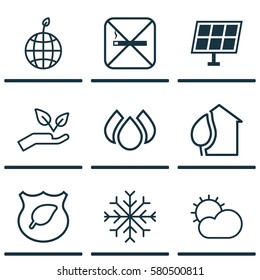 Set Of 9 Eco-Friendly Icons. Includes Cigarette, Clear Climate, Snow And Other Symbols. Beautiful Design Elements.
