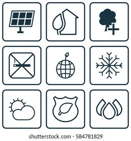 Set Of 9 Eco-Friendly Icons. Includes Cigarette, Aqua, Guard Tree And Other Symbols. Beautiful Design Elements.