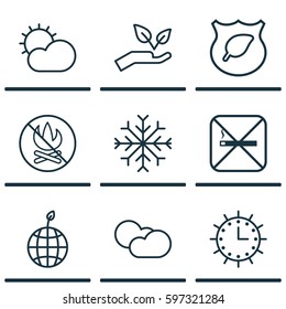 Set Of 9 Eco-Friendly Icons. Includes Guard Tree, Save World, Cigarette And Other Symbols. Beautiful Design Elements.