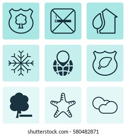 Set Of 9 Ecology Icons. Includes Guard Tree, Cigarette, Sea Star And Other Symbols. Beautiful Design Elements.