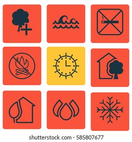Set Of 9 Ecology Icons. Includes Ocean Wave, Home, Aqua And Other Symbols. Beautiful Design Elements.