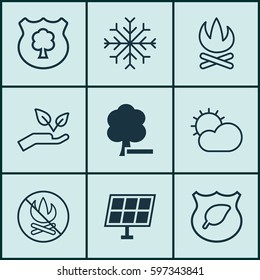 Set Of 9 Ecology Icons. Includes Timber, Bonfire, Fire Banned And Other Symbols. Beautiful Design Elements.