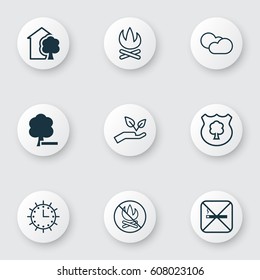 Set Of 9 Ecology Icons. Includes House, Save World, Cloud Cumulus And Other Symbols. Beautiful Design Elements.