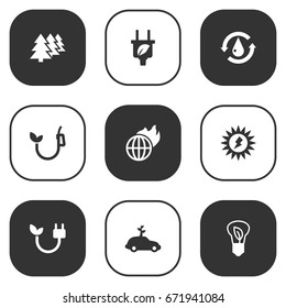 Set Of 9 Ecology Icons Set.Collection Of Saving, Energy, Leaf And Other Elements.