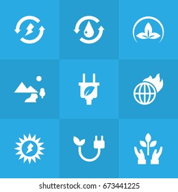 Set Of 9 Ecology Icons Set.Collection Of Energy, Warm, Renewable And Other Elements.