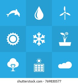 Set Of 9 Ecology Icons Set.Collection Of Blob, Flowerpot, Overcast And Other Elements.