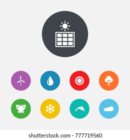 Set Of 9 Ecology Icons Set.Collection Of Solar Panel, Grampu, Tree And Other Elements.